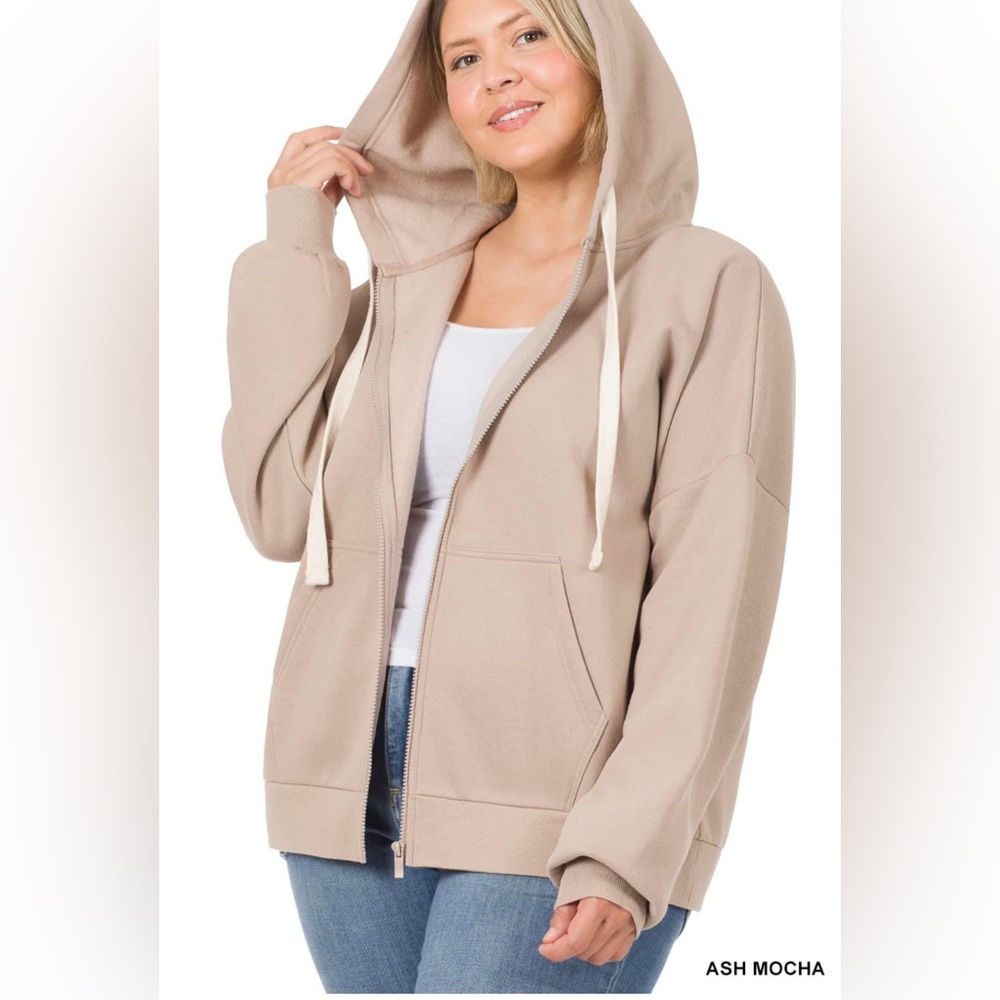 New zip up hoodie in ash mocha